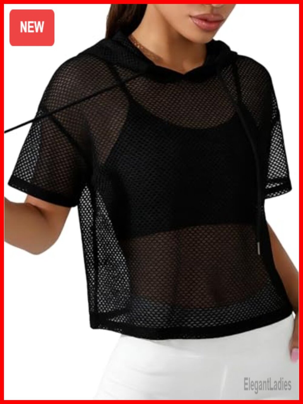 Remidoo Mesh Workout Top Women Sheer Fishnet Cropped Hoodie Short Sleeve